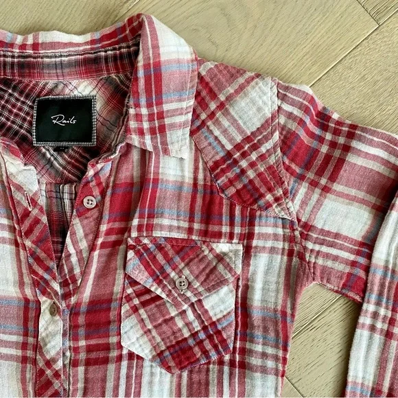 Rails Kendra gauze cotton double plaid long sleeve button-up shirt, size Medium - Picture 2 of 12